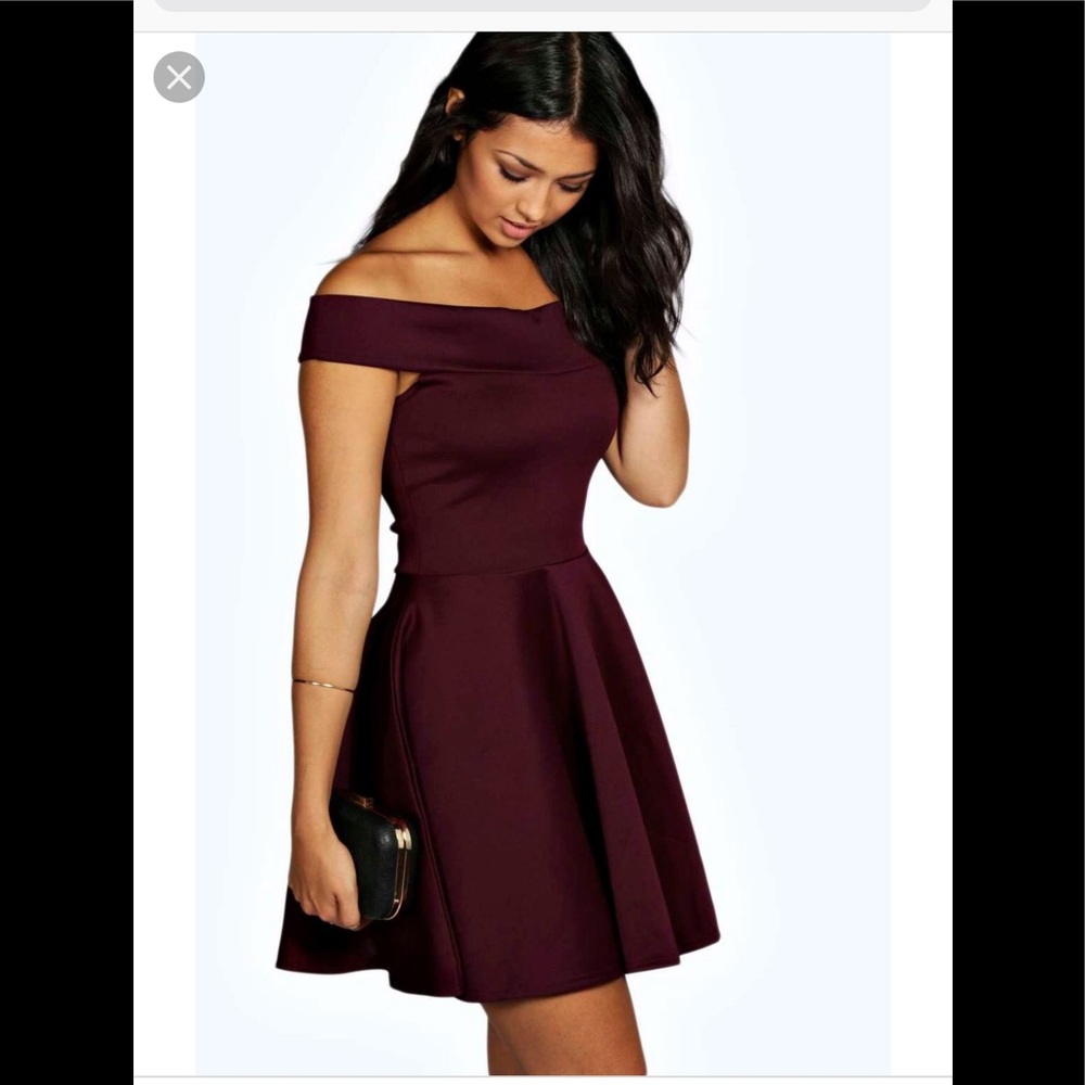 BOOHOO OFF THE SHOULDER SKATER DRESS